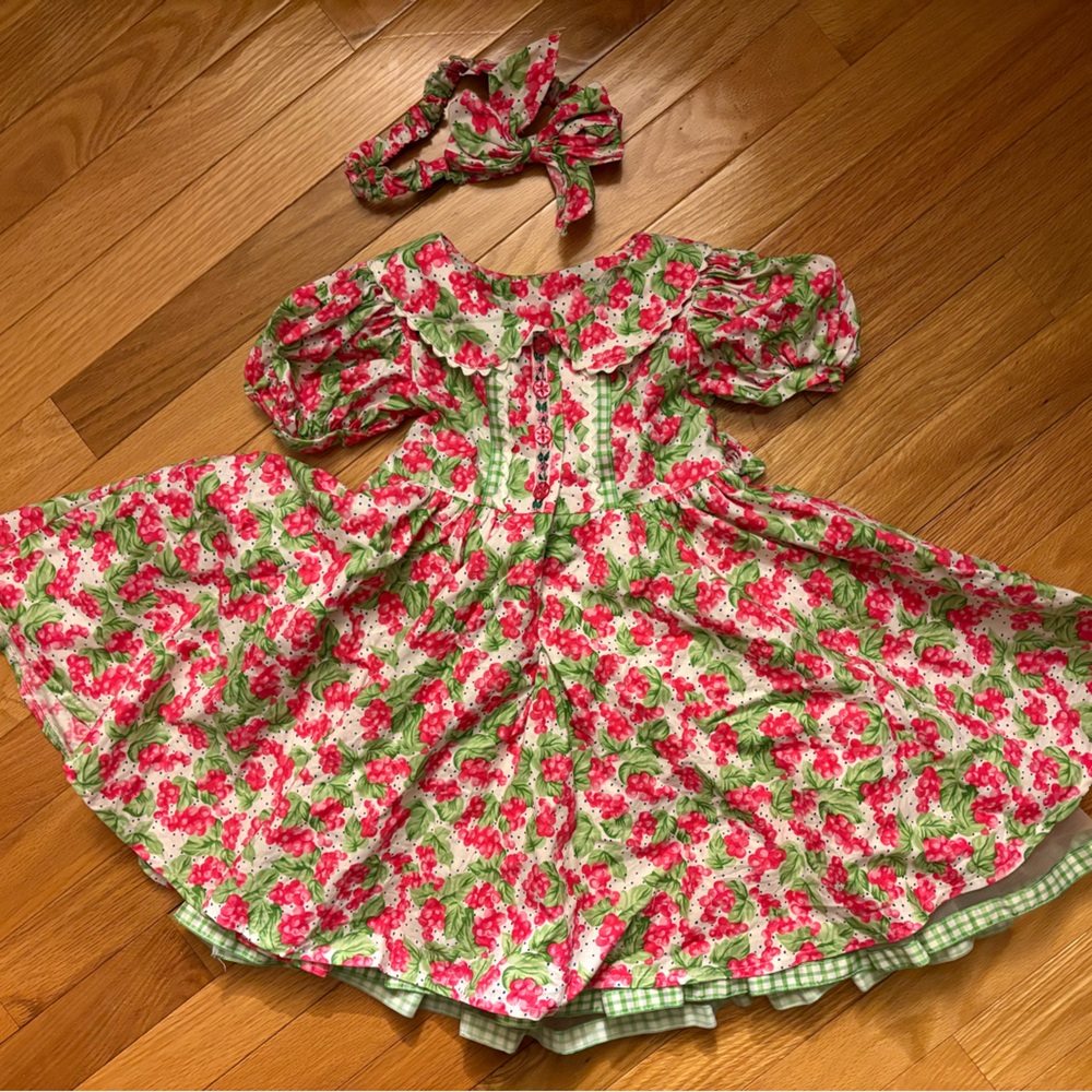 Floral or Berry Patterned Dress with Matching Headband